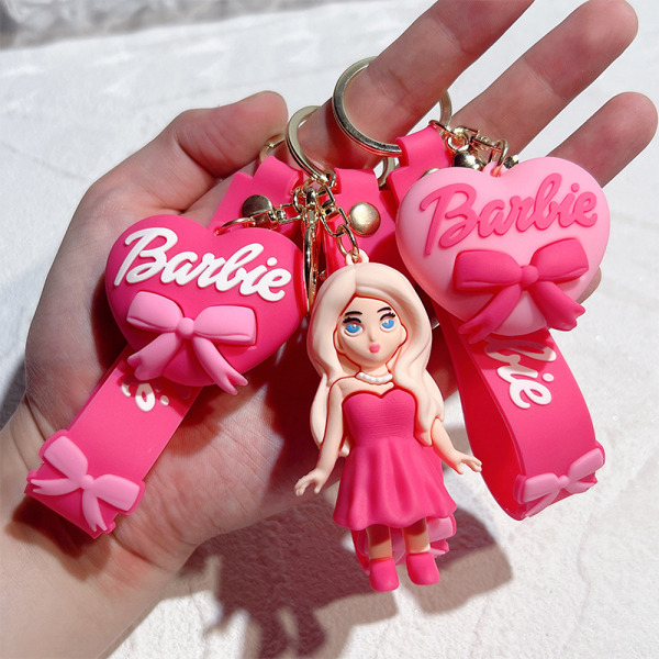 Barbie nøkkelring Cartoon Barbie Doll Sløyfe Hjerte Rose Rød Rygg 1