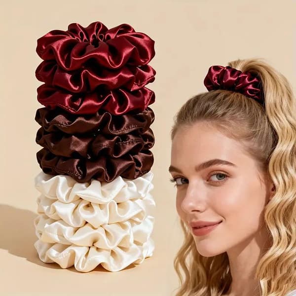 10 stk/sæt ensfarvede satin scrunchies hårelastikker til kvinder Elas