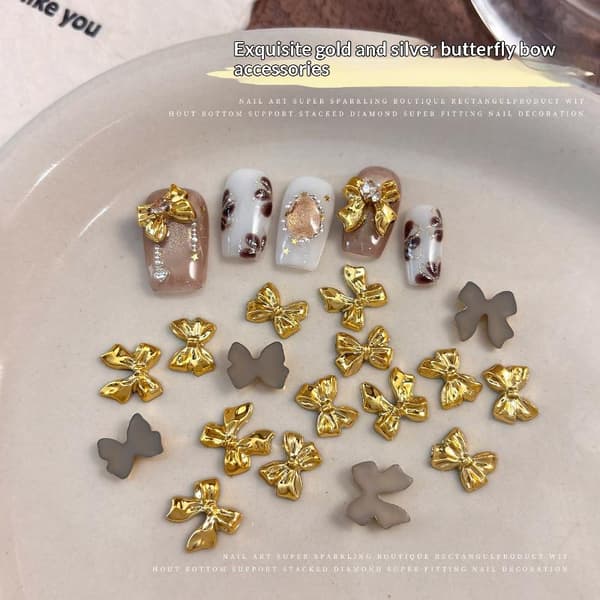 50 st rosett nagelberlocker guld och silver harts nagelkonst strass A3