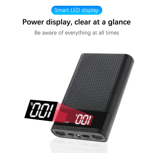 4*18650 Power Bank Case 15000mAh Batterilading Oppbevaringsboks DIY Display Black 10W
