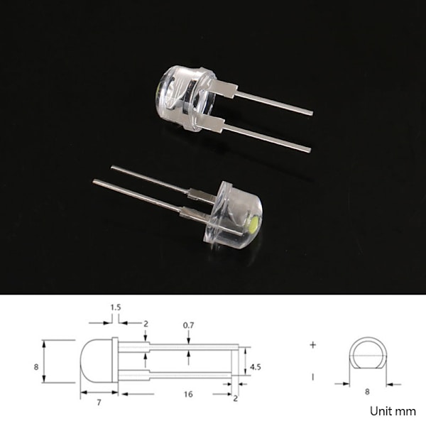 20 kpl LED 8mm olkihattu lampun helmi valkoinen kylmävalo 0,75 W valo-