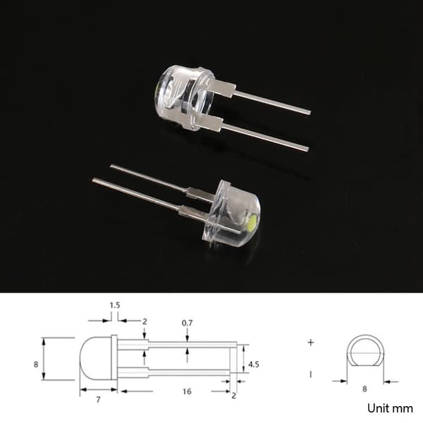 20 stk LED 8mm stråhatt lampe perle hvitt kaldt lys 0,75W lys-
