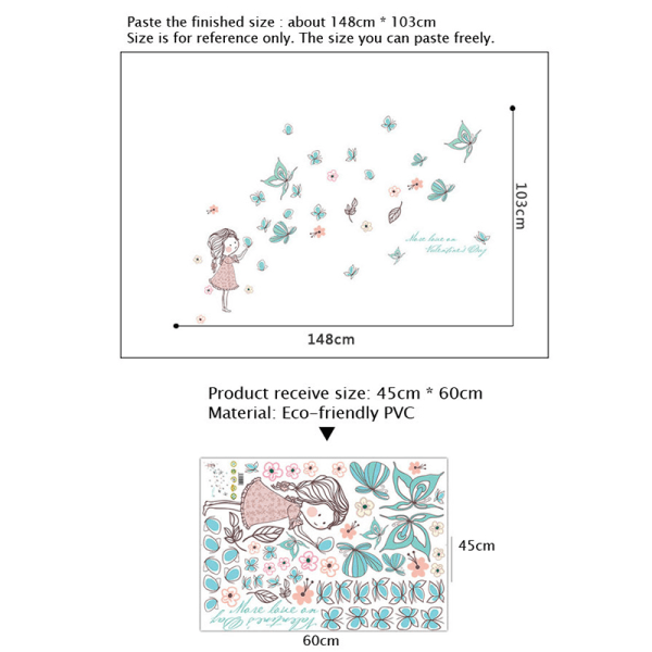 Flyvende sommerfugl jente veggklistremerker Jente rom dekorasjon kunst c