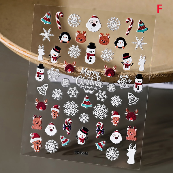 Christmas Nail Art 5D kohokuvioidut Xmasnail-tarrat Snowflake Flow F