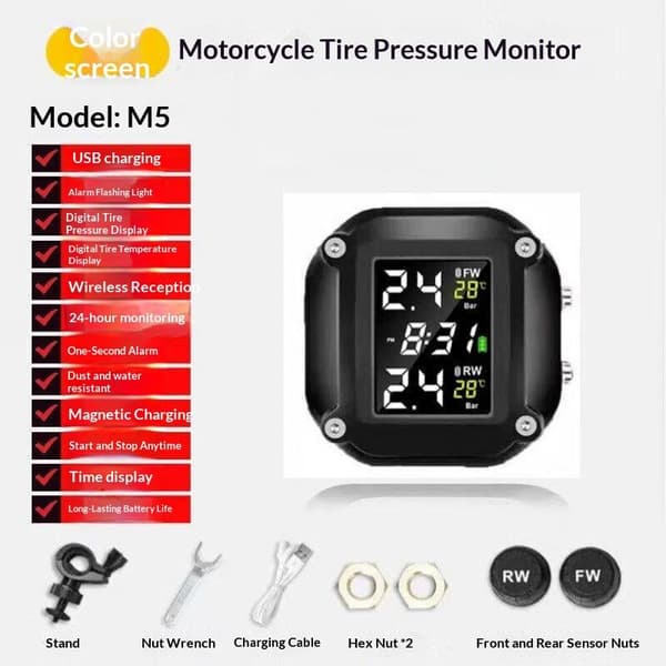 M5 Motorcykel Trådlös Däcktrycksdetektor Motorcykel Däck P
