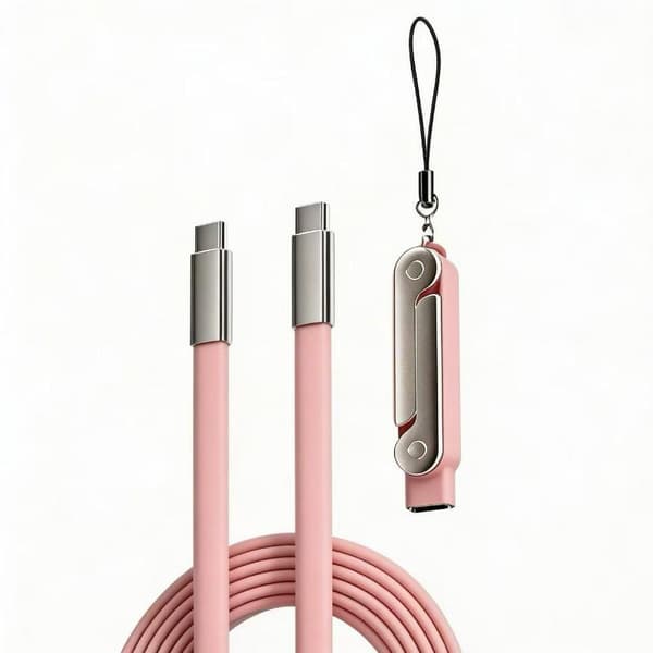 240W 2-i-1 USB C til Type C Hurtiglading Sammenleggbar Brakett Data Pink