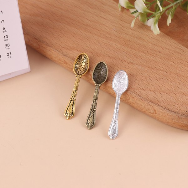 10 kpl/ set Vintage Mini lery Spoon Dollhouse Miniatures Tablewar Bronze