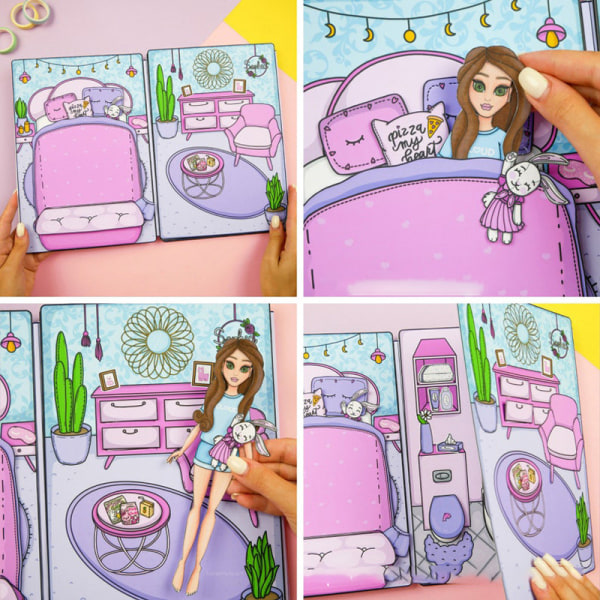 e Quiet Book Girl Dress Up-klistremerke Håndlaget DIY Puzzle Toys Mat