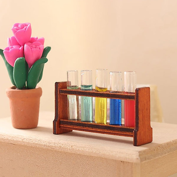 1 Sæt 1:12 Dukkehus Miniature Farve Test Tube m/Rack Model Labo