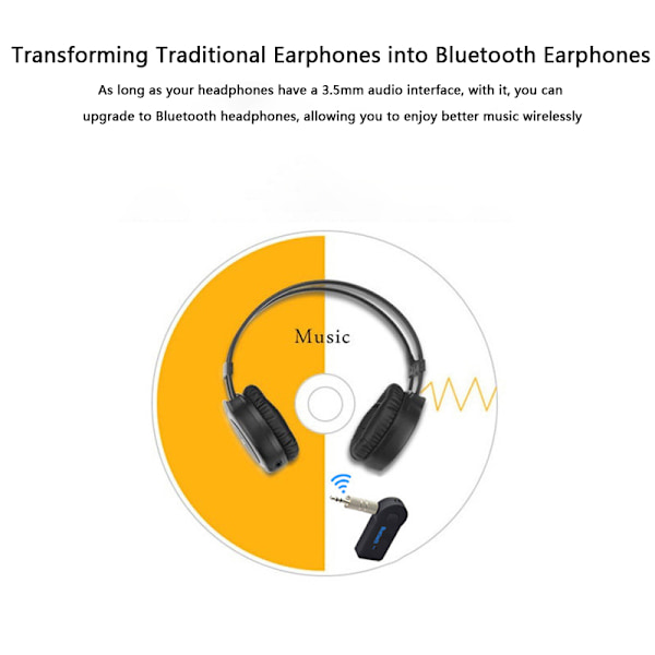 Langaton Bluetooth 5.0 -sovitin 3,5 mm automusiikkiin tai Aux Headph -laitteeseen