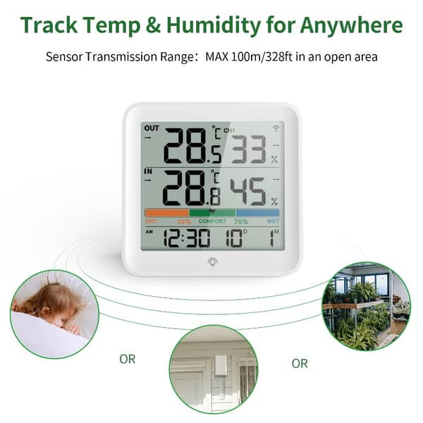 Intelligent termometer hygrometer måler multifunksjonsklokke digital A2