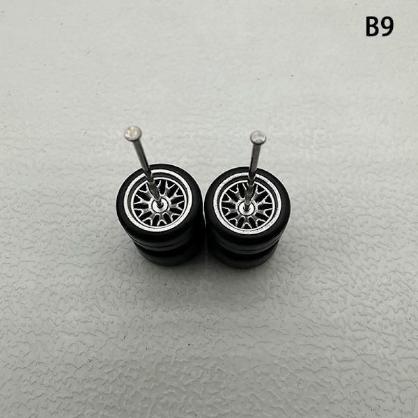 1 sæt 1/64 model bilhjul med gummidæk Modificerede dele Ve B9 fork Silver