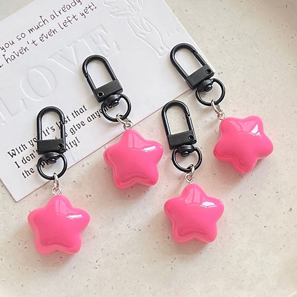 Rose Red Fat Star Key Ring Holder Glitter Pendant Colorful Keyc