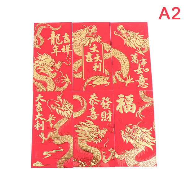 6 STK 2024 Dragon Year Red Kuvert för nyårsdekoration Mone A2