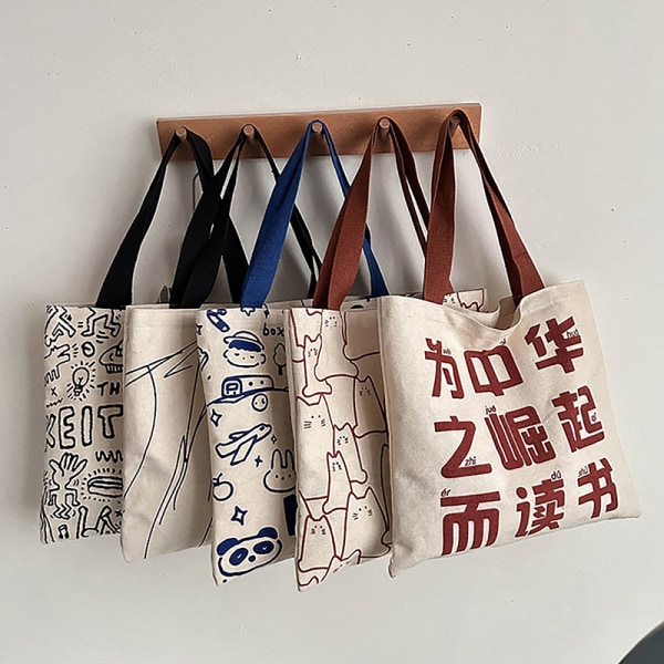 Lerretsveske Håndveske for kvinner Shopper Tote Bag med glidelås Carto A1