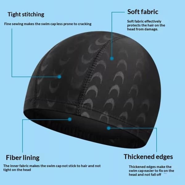 1 stk. vandtæt badehætte i nylon - elastisk ørebeskyttelse til mænd Black