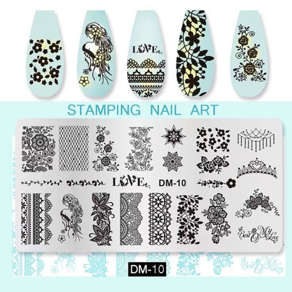 Nail Stempling Plater Utskrift sjablong Manicuring Art Stamp DM10