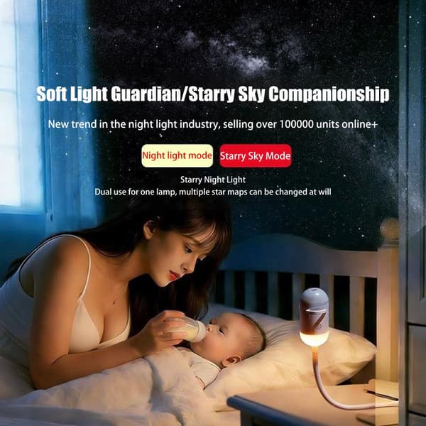 2-i-1 Galaxy Stjerneprojektor Natlys LED Stjernehimmel Stemningslys A2