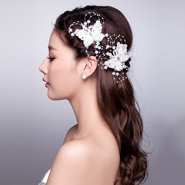 Bridal Crystal Pearl Butterfly Hair Clip Barrette Bride Hair Je