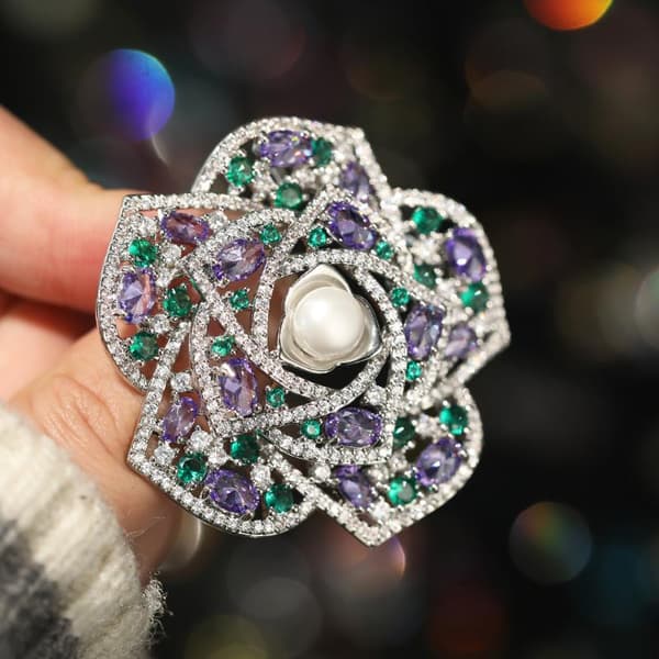 Mote Rhinestones Perle Kameliablomst Brosje For Kvinner Kåpe A1