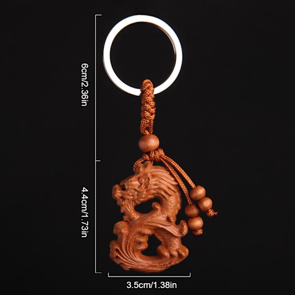 Tyylikäs avaimenperä persikkapuusta Zodiac Dragon avaimenperä riipus Decor
