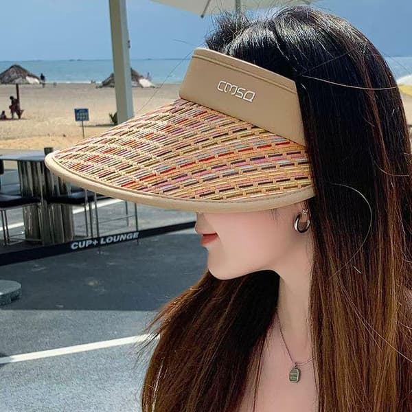 Dame solhatt sommer solbeskyttelse bred brem strand utendørs S Beige