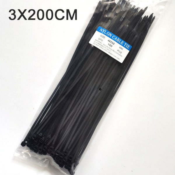 Självlåsande plast nylon 100ST nylon buntband set 3X200 Black