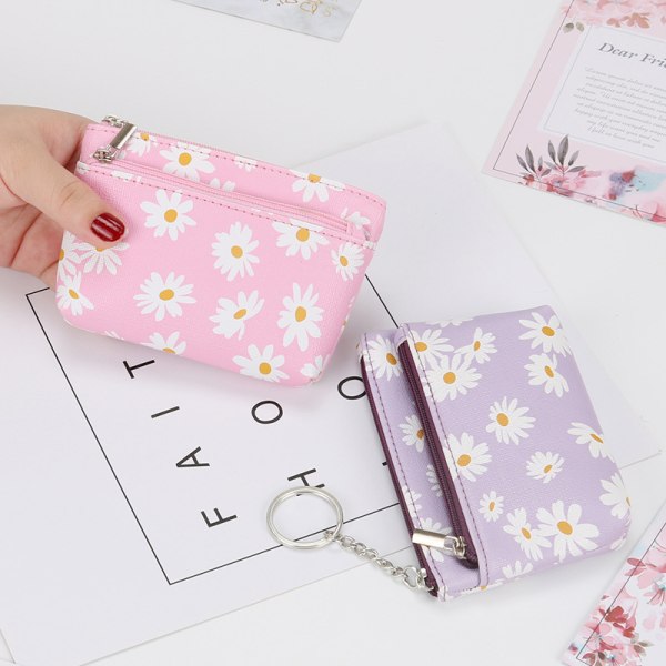 Daisy Coin Purse naisten minilompakot vetoketjulla avaimenperäkortti H Purple