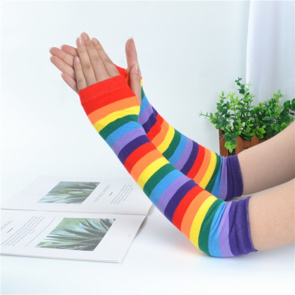 Gothic Punk Style Half Finger Lang Hanske Strikk Lengde Erme Finn A7