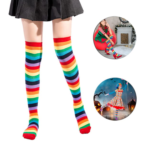 Knæhøje regnbuestrømper Lårhøjstribede knæstrømper Rainbow S