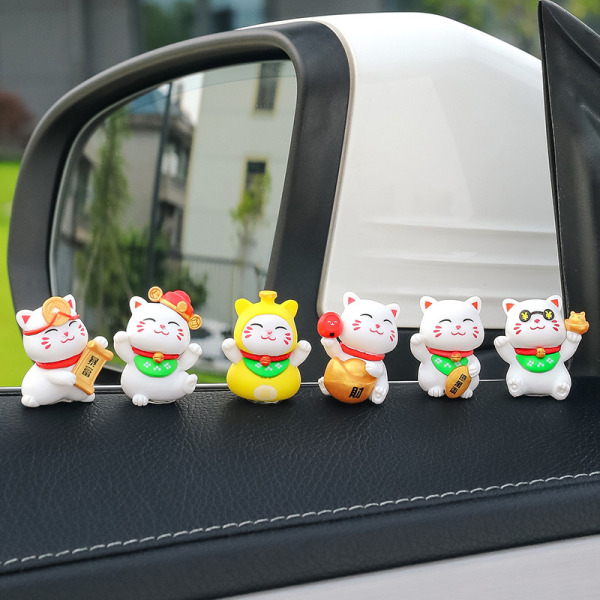 Tecknad Maneki Neko Ornament Djurfigur Katt Gris Modell Luc