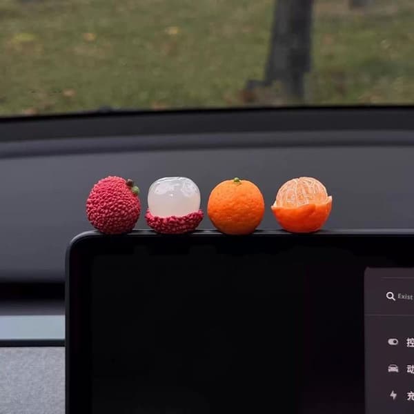 4 st tecknad orange litchi bilprydnad mittkonsol display A3