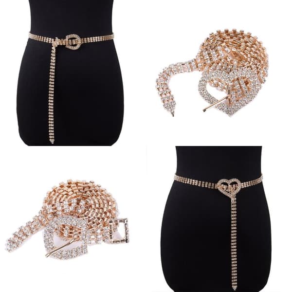 Rhinestone Tynd Bælte Mode Kvinder Elegant Taljekæde Med Hoved A4