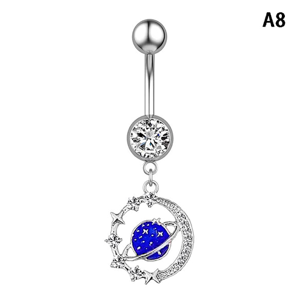 Hjerte Måne Dingle navle Ringe Navle Barbell Ring Body Je A8