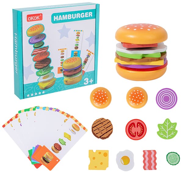 Montessori Træ Hamburger Legetøj til Rolleleg, Matchende Stabling