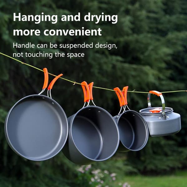 Campingkokkärlssats Aluminium Bärbar Utomhus Servis Kokset 10
