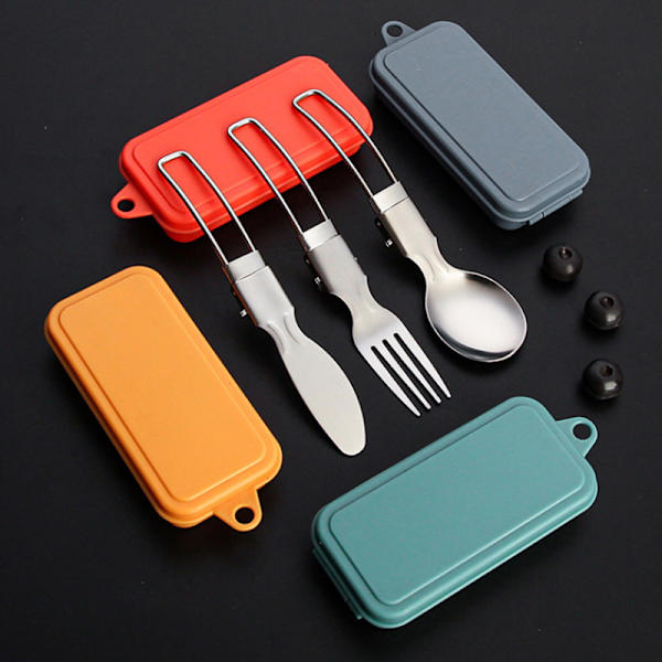 3 stk Rustfri Foldbar Ske Gaffel Rejse Camping Picnic Foldi Orange