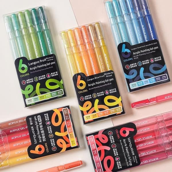 1 sæt 6 farver akrylmaling håndbogspenne gelpen skrive M A4