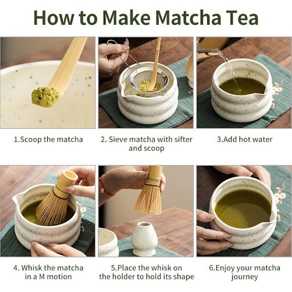Bambu Matcha Vispset Matcha Visp Visphållare Traditionell T White 5Pcs