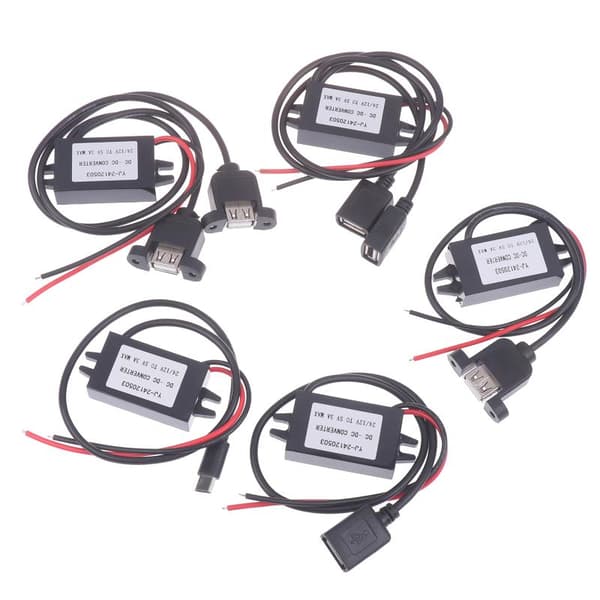 1 stk 12V 24V til 5V 3A bil nedtrappingsomformer spenningsreduserende Dual Square USB