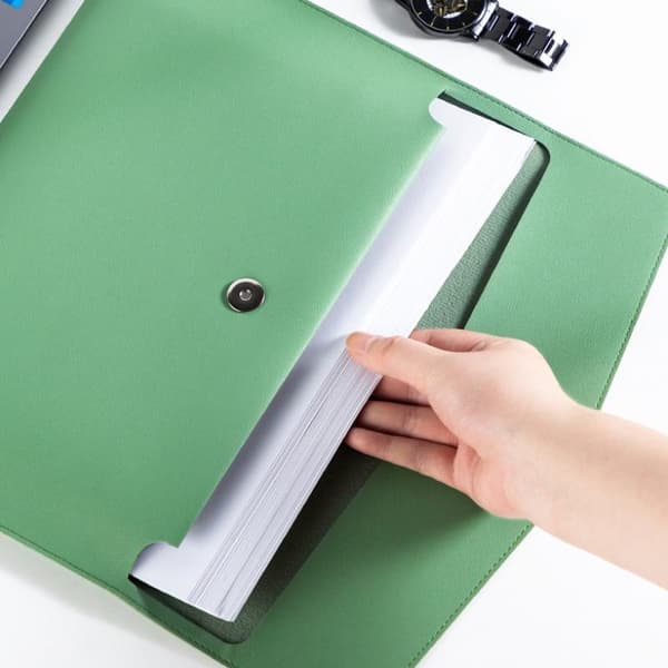 A4 Dokumentförvaringsväska i Läder Enkel och Retro Green