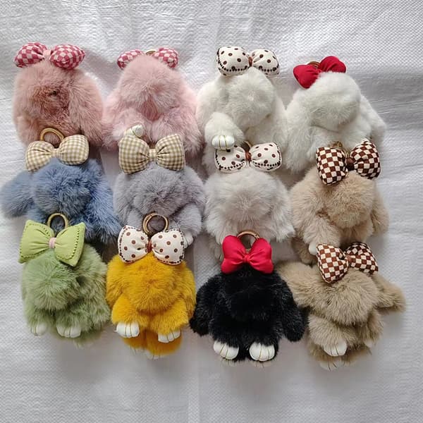 Mini hårsløyfe anhengsveske Stropp Bilnøkkelring e Bunny Couple P A6