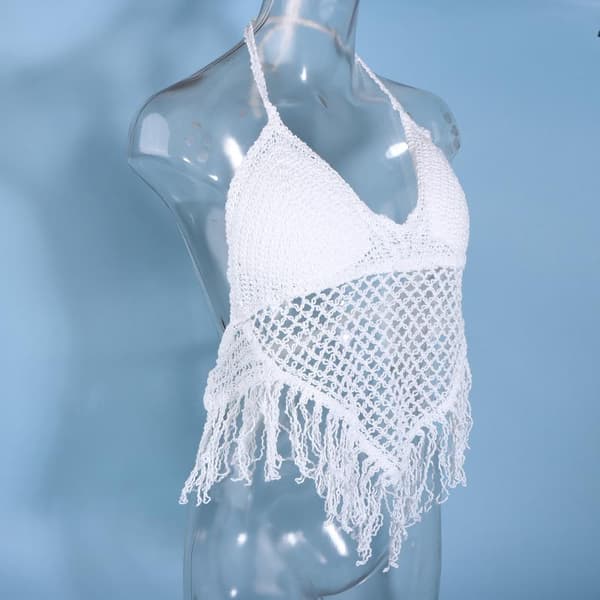 Neulotut tupsut ontot topit naisille Boho Hault Sle White 3
