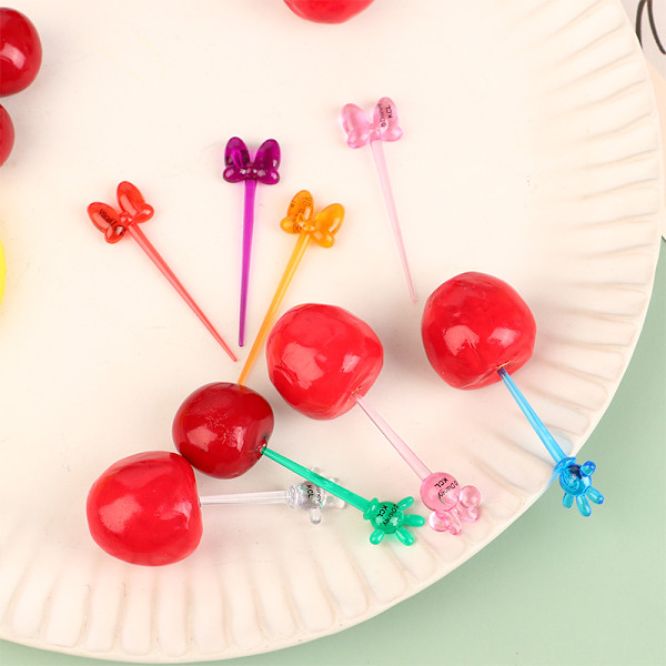 10 kpl/pussi Fruit Fork Grade muovinen minisarjakuva lasten kakkuhedelmä Red