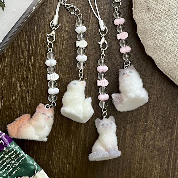 e Creative Flocking Cat Pendant Keychain Cartoon Mobile Phone C A8