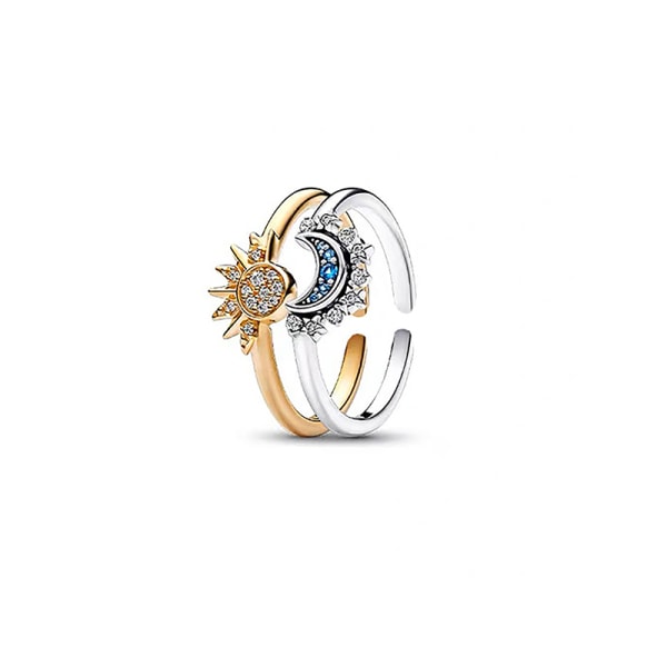 Trendig zinklegering Sparkling Sun Moon öppning justerbar ring A2
