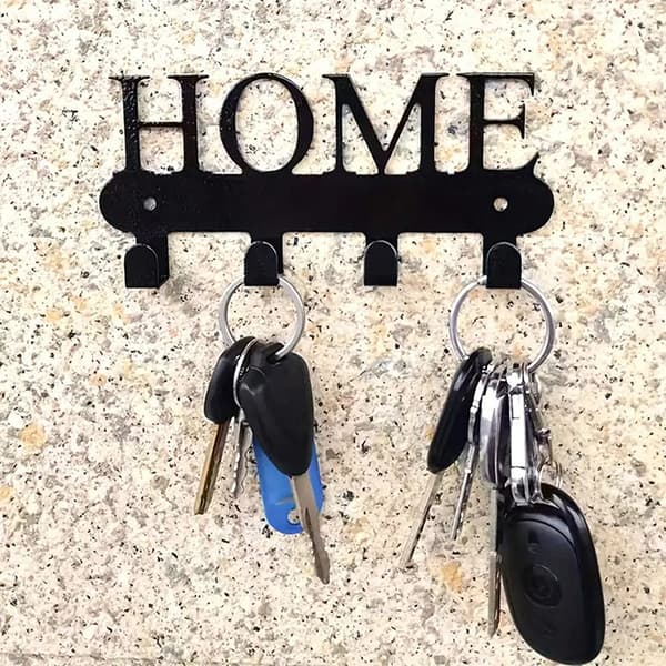 Nøgleholder i sort metal til vægmontering, \"Sweet Home\" design 6