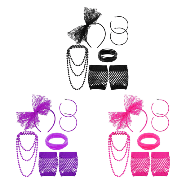 Rosa tema neon farge Prom Party øredobber halskjede hansker hodet Purple  6520 | Purple | Fyndiq