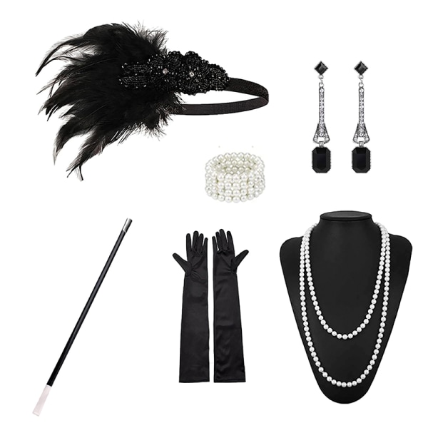 1920-talls Flapper Costume Pannebånd Halskjede Hanskearmbånd Gatsby M G