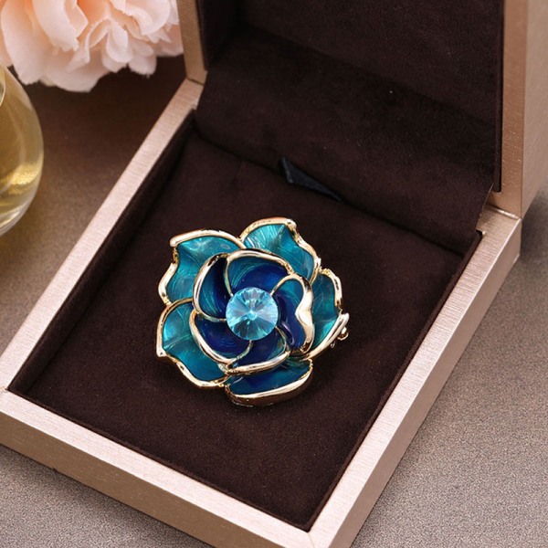 Sininen tekojalokivi Camellia Flower -rintakorut naisille emalineula E